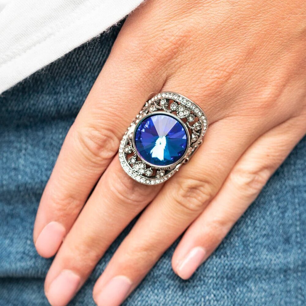 Paparazzi Jewelry Accessories - Galactic Garden - Blue Ring - Vintage